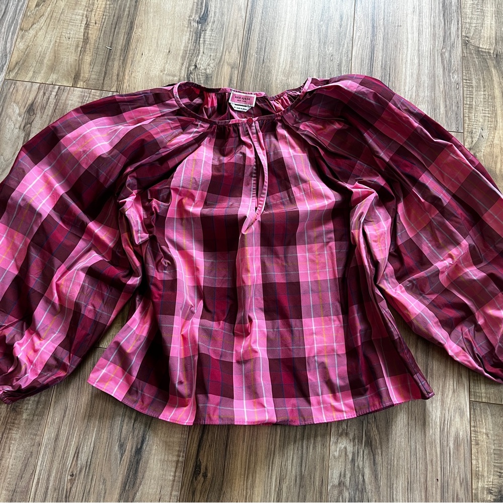 Kate Spade Greenhouse Plaid Top Bright Honeysuckle Size M / NWOT $268 Retail